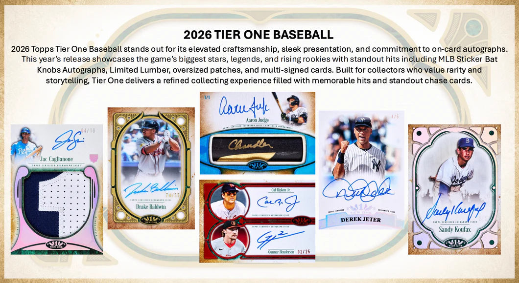 6 Box 2026 Topps Tier One Baseball Hobby Pick Your Team #1 🔹#00016🔹