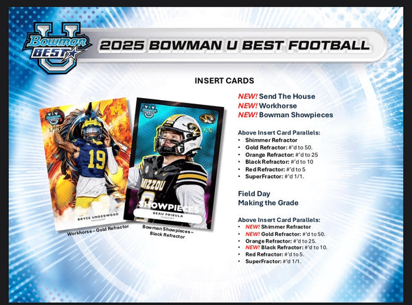 3 Team Closing Filler - 12 Box 2025 Bowman U Best Football - PYS #1 Oklahoma/Tennessee/Duke